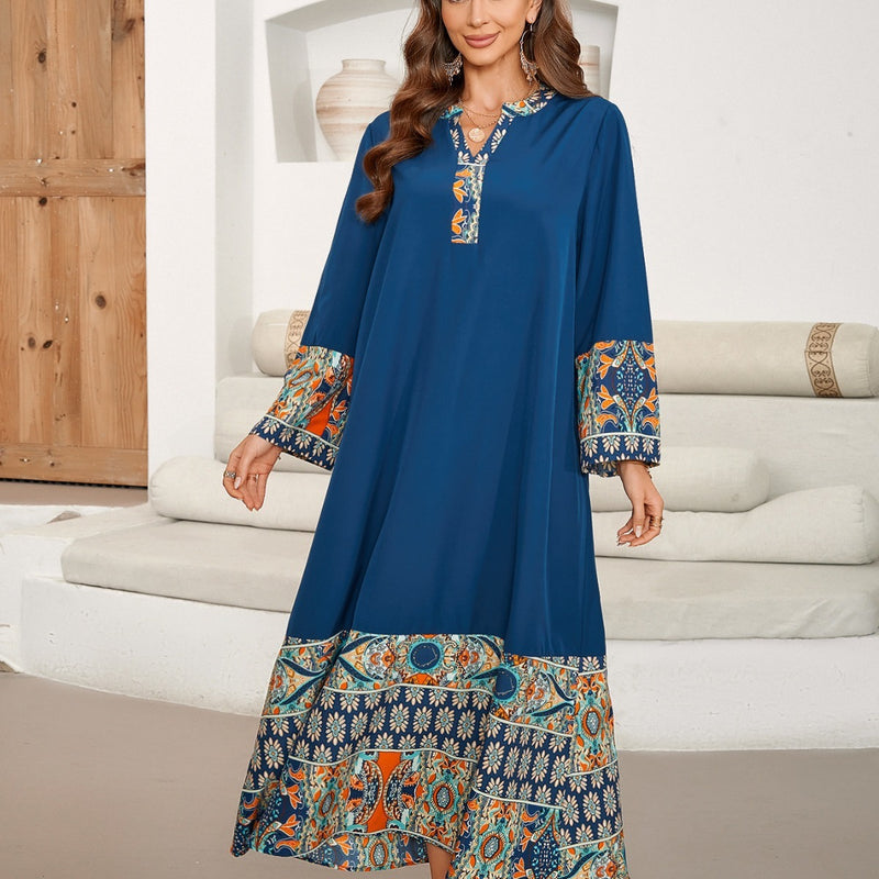 printed long v-neck chiffon dress - MRSLM