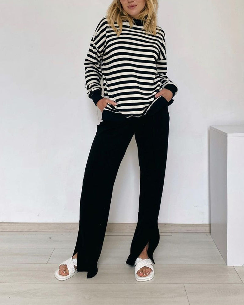 Yiyiyouni Strickpullover, dick, lässig, gestreift, Damen