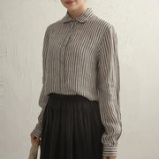 striped cotton linen long sleeve shirt - MRSLM