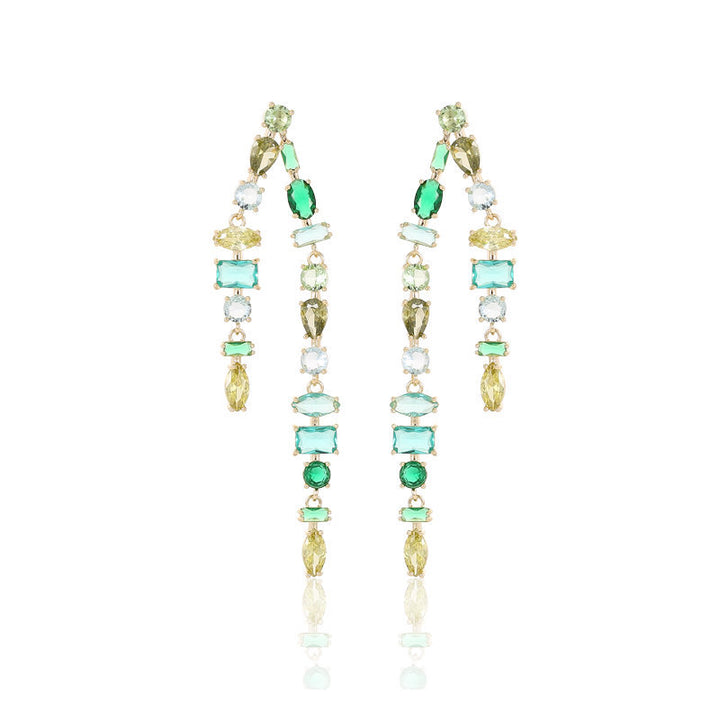 Geometric Color Zircon Double Tassel Earrings