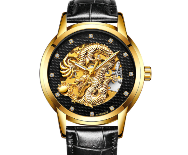 Fully Automatic Skeleton Waterproof Luminous Atmospheric Gold Business Dragon Watch