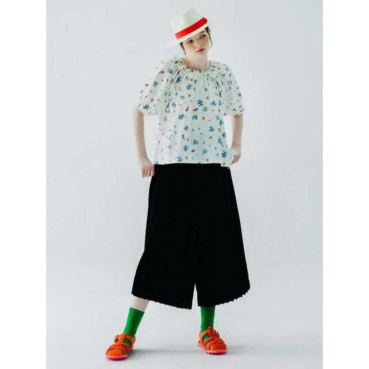 Summer Floral Casual Short Shirt with Peter Pan Collar for Women