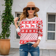 Women's Christmas reindeer snowflake knit sweater, view 3 - MRSLM