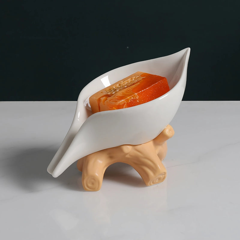 ceramic leaf soap holder with base, view 4 - MRSLM