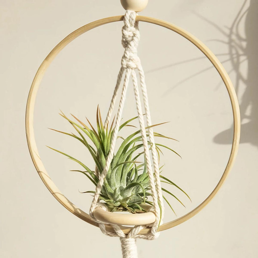 Macrame Knitted Wooden Boho Style Air Hanging Planter