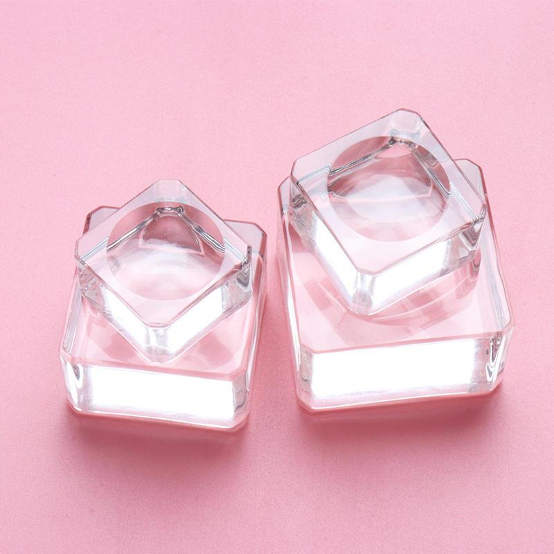 Square Crystal Glass Eyelash Glue Holder - Adhesive Pallet Stand for Makeup