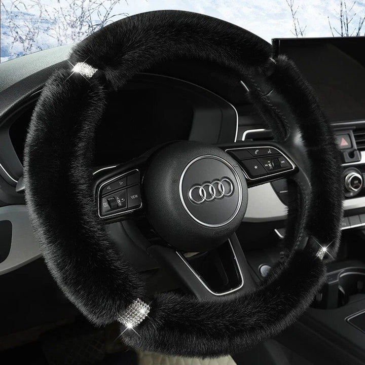 Luxury Anti-Slip Suede Fur Diamond Steering Wheel Cover