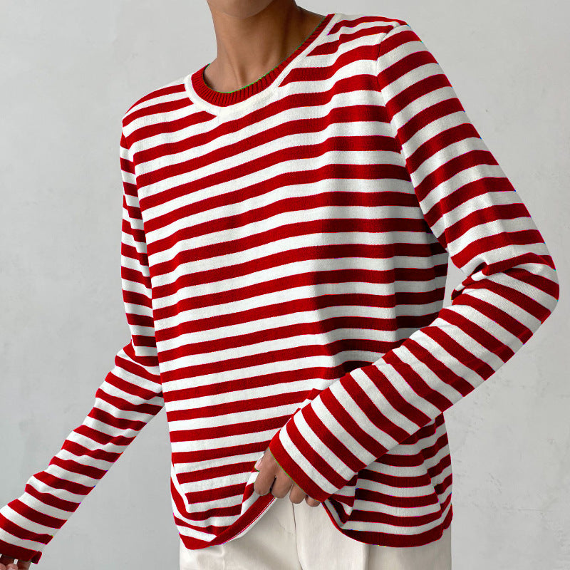 Round Neck Knitted Striped Sweater