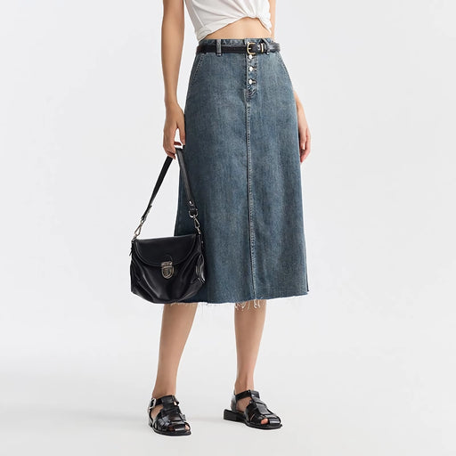 blue denim a-line skirt, view 2 - MRSLM