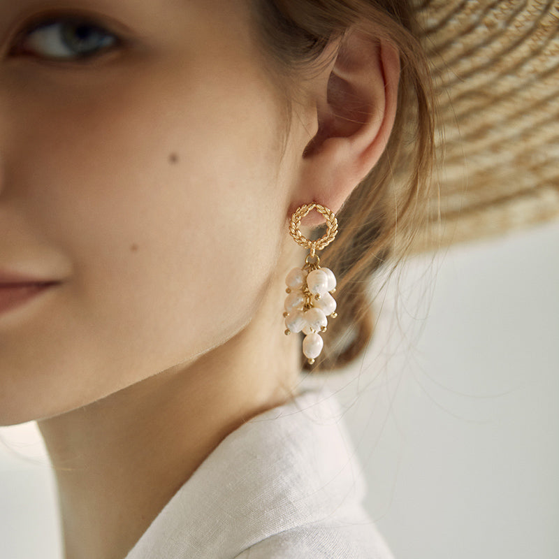 retro freshwater bead long earrings, view 2 - MRSLM