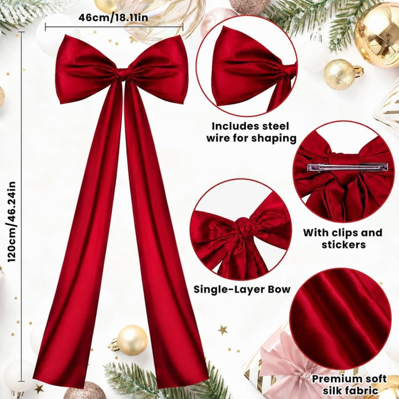 Large wine red satin Christmas tree topper bow, view 5 - MRSLM
