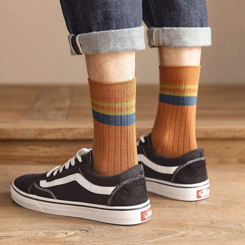10 pares de meias listradas de algodão para homem