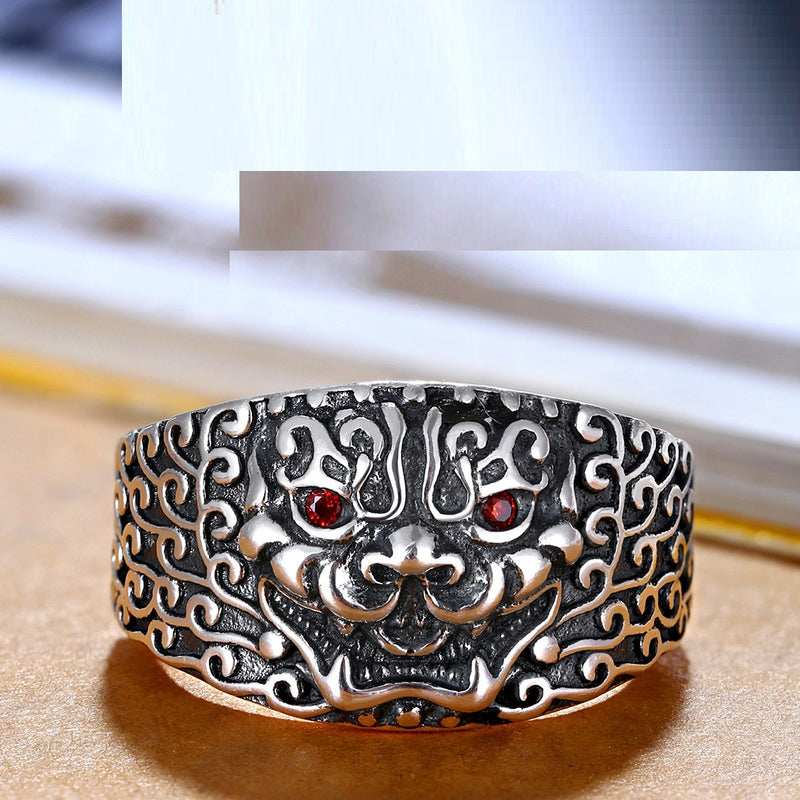 men's silver retro adjustable ring, view 6 - MRSLM