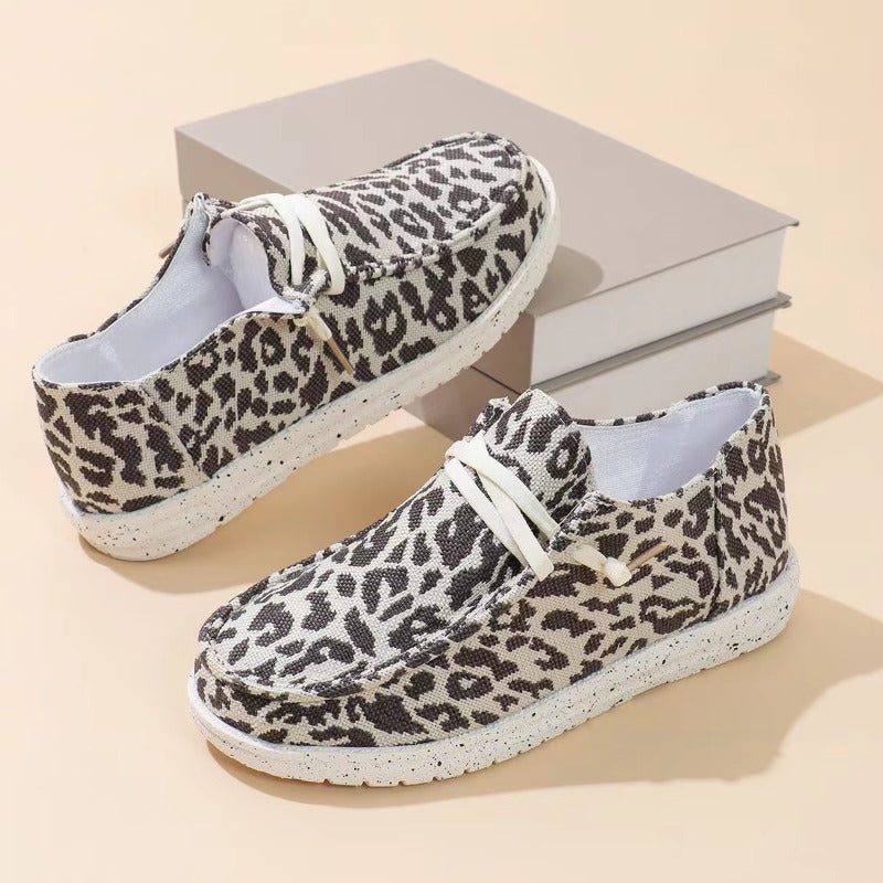 women's leopard canvas lace-up loafers, view 6 - MRSLM