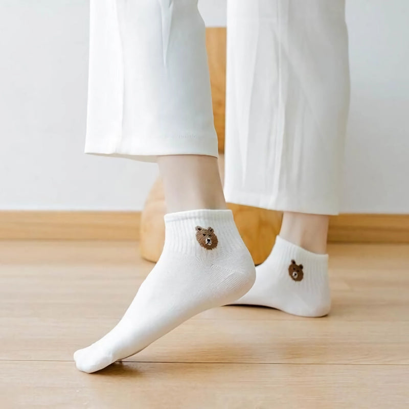 5 Paar niedliche Teddybär-Knöchelsocken – bequeme kurze Socken