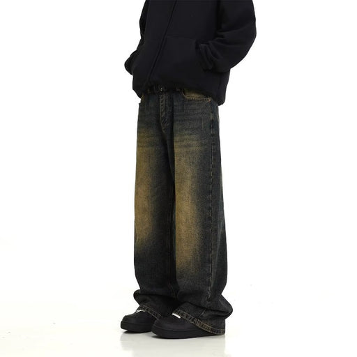 mens loose washed vintage straight jeans, view 6 - MRSLM