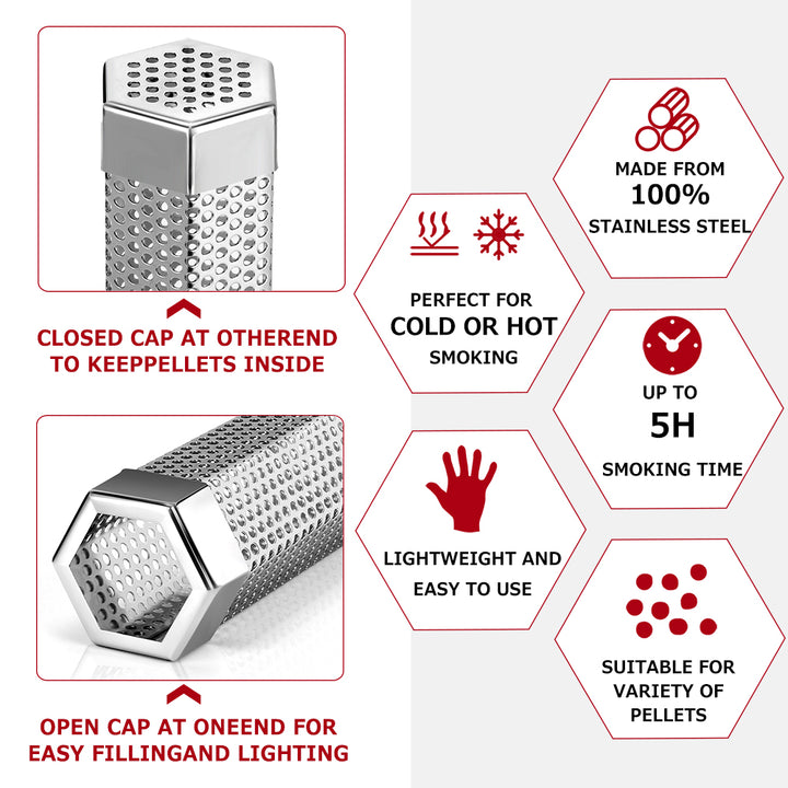 Hexagon Stainless Steel Smoker Tube for BBQs and Grills