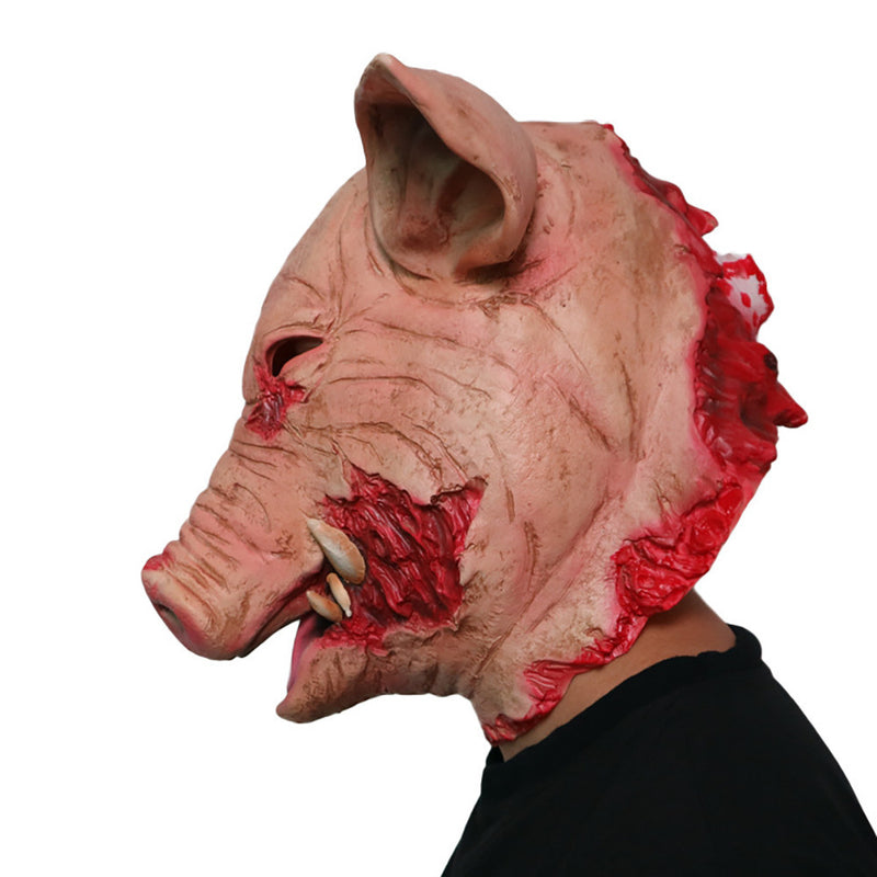 Halloween-Horror-Latexmaske mit verrottetem Gesicht und Schweinskopf