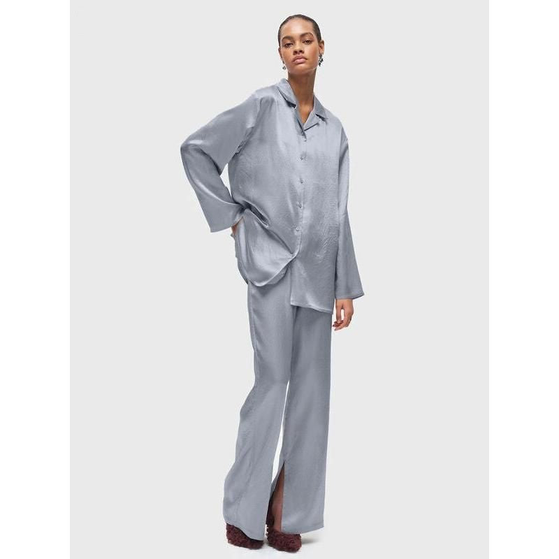 Elegant Two-Piece Set: Long Sleeve Shirt & High Waist Wide Leg Pants