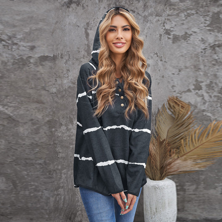 New European And American Striped Hooded Sweater Women