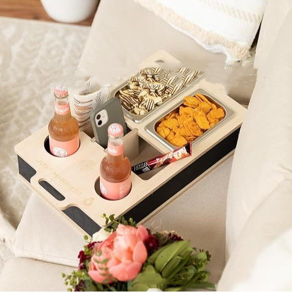 Natural Sofa Butler Snack Drinks Placed Wooden Box