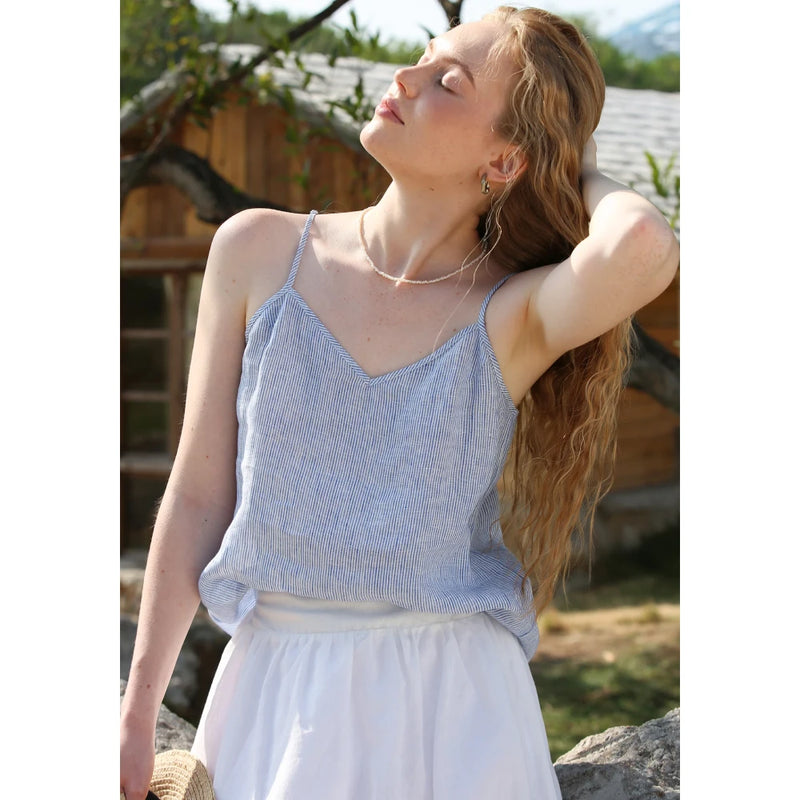 striped linen cami top, view 6 - MRSLM