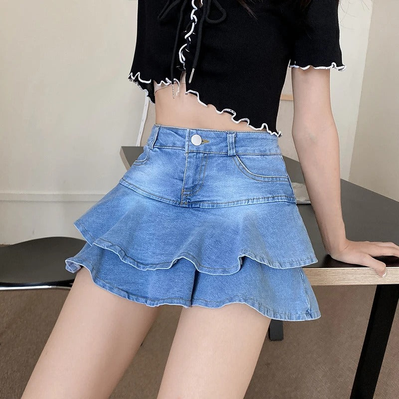 layered denim mini skirt - MRSLM