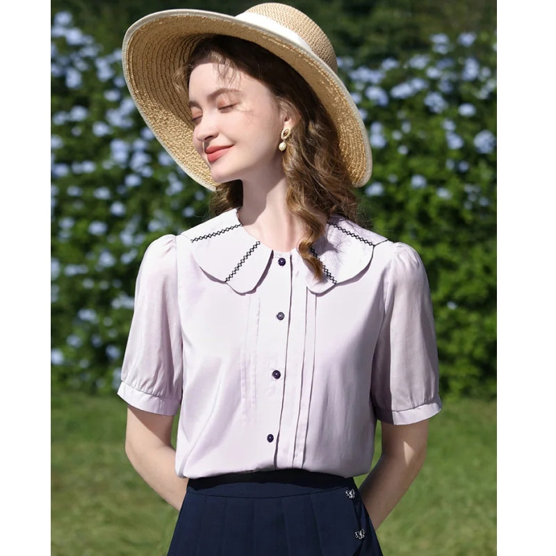 puff sleeve blouse with Peter Pan collar, view 2 - MRSLM