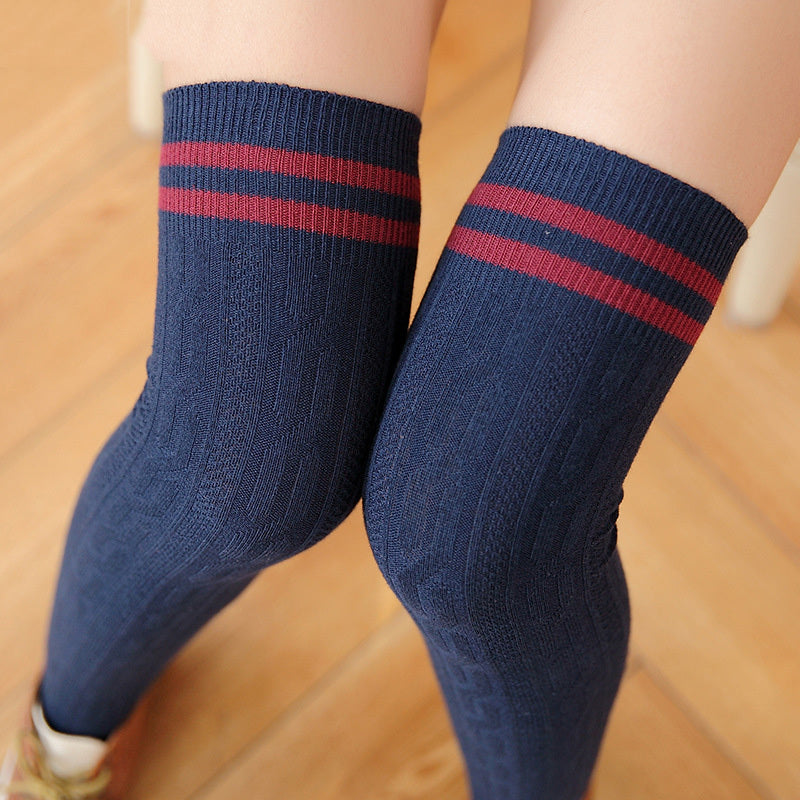 striped thigh high cotton stockings, view 13 - MRSLM