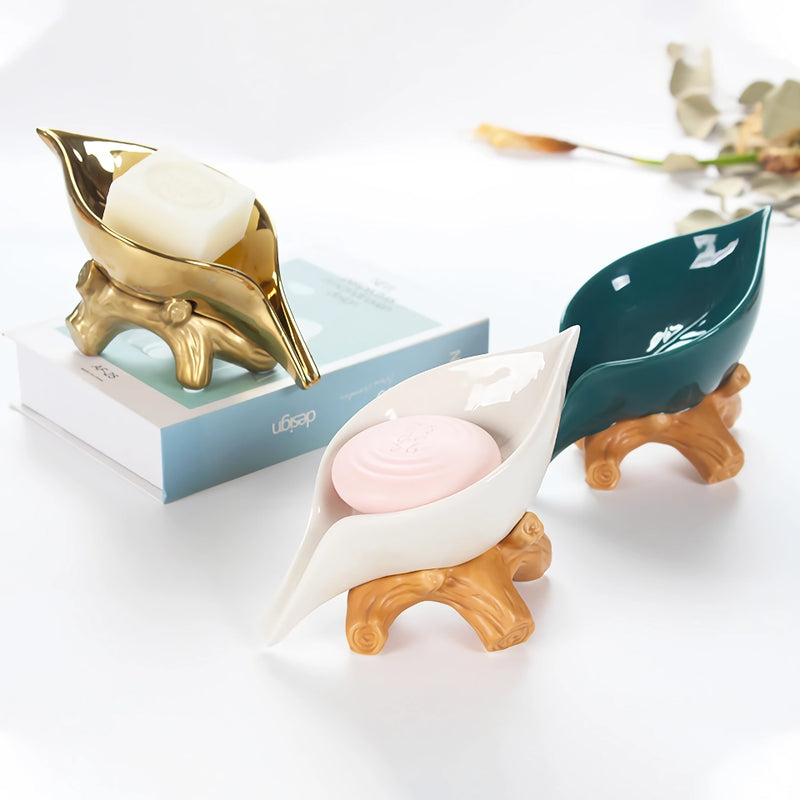 ceramic leaf soap holder with base, view 6 - MRSLM