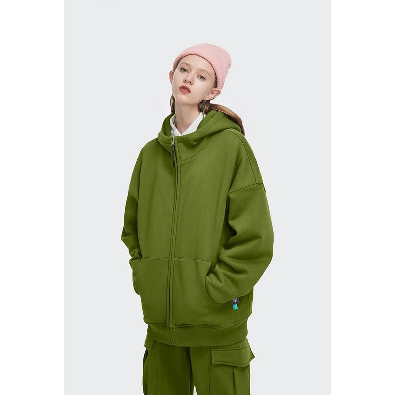 Unisex-Fleece-gefütterter Oversize-Kapuzenpullover mit Reißverschluss