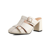 Embroidered leather high heel slippers, view 8 - MRSLM