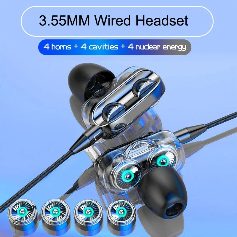 3.5mm HiFi Stereo Wired Earphones with Quad-Core Sound & In-line Mic