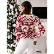 Women's Christmas elk and snowflake jacquard sweater, view 5 - MRSLM