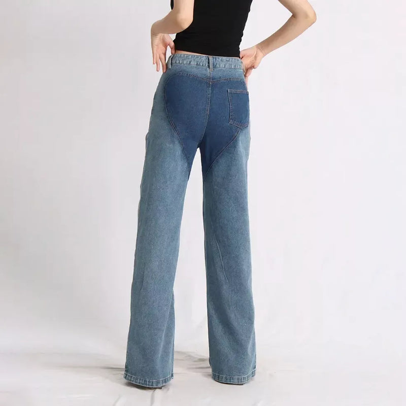 High Waist Jeans mit Blumenmuster, Reißverschluss und Used-Look