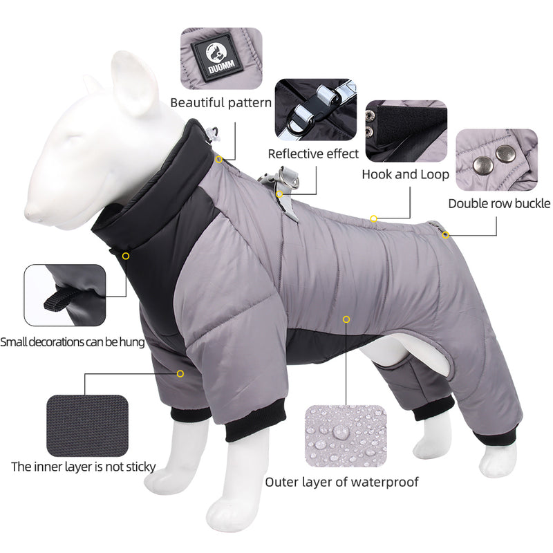 Casaco impermeável de inverno para cães com argola em D 
