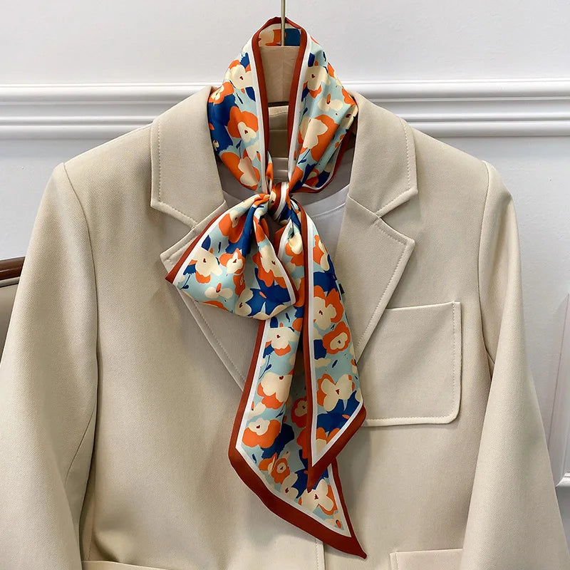 Floral silk-feel long scarf, view 13 - MRSLM