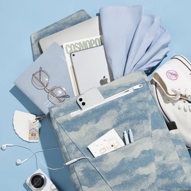 denim jacquard backpack, view 5 - MRSLM