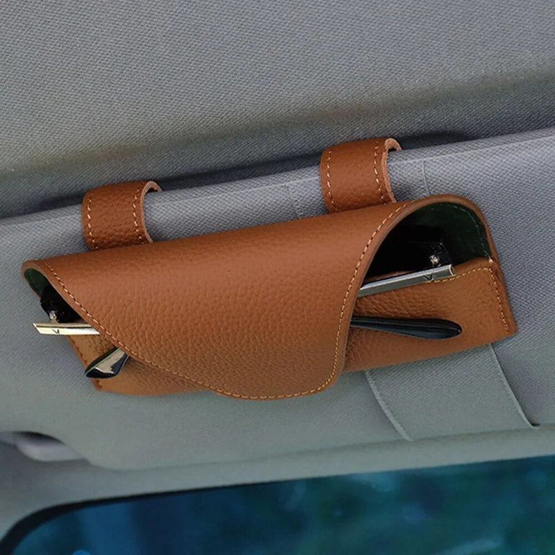 Suporte universal para óculos de carro em couro para quebra-sol