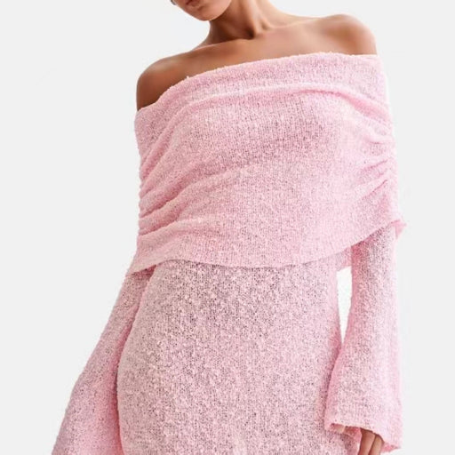 Women's hollow-out off-shoulder long sleeve short dress, view 4 - MRSLM