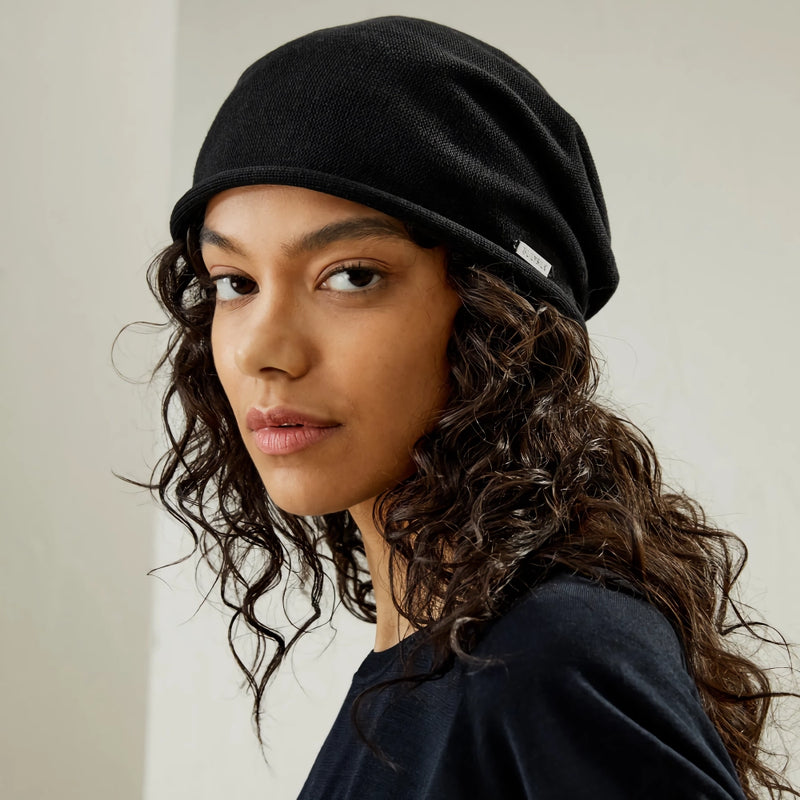 silk knitted beanie hat, view 3 - MRSLM