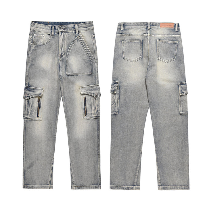 Retro Multi-pocket Workwear Jeans Loose Straight