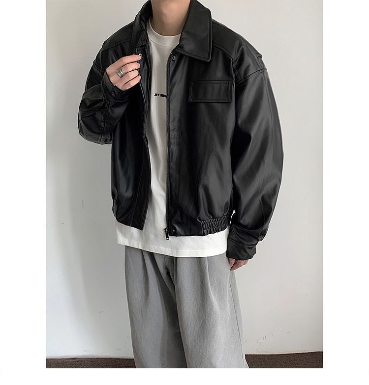 Casaco de couro vintage para motociclista masculino, outono