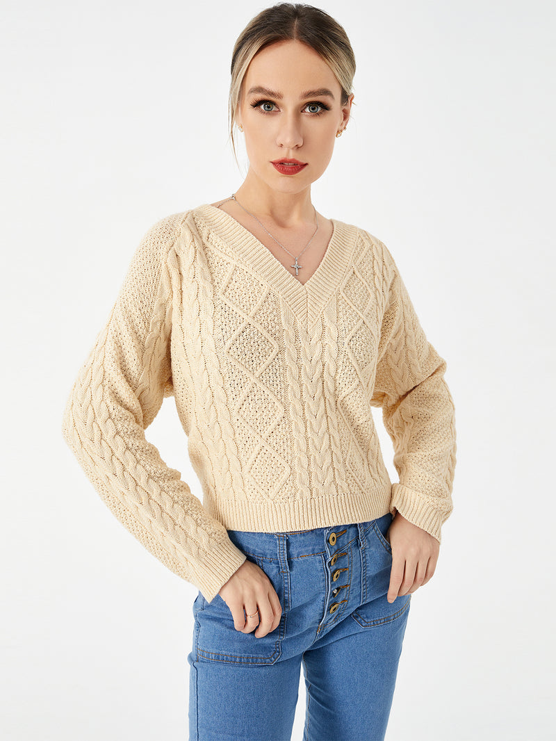 women's stretch v-neck sweater khaki, view 4 - MRSLM