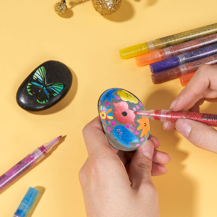 12 Marcadores de Tinta Acrílica com Glitter e Cores Brilhantes