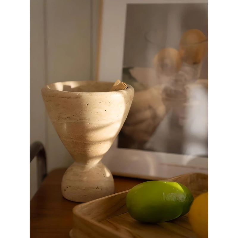 handcrafted travertine stone incense burner, view 6 - MRSLM
