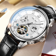 men's hollow automatic leather watch, view 2 - MRSLM
