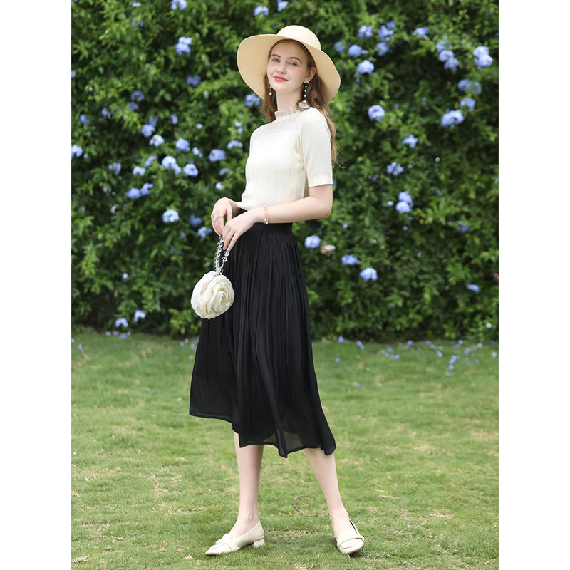 satin pleated midi skirt, view 4 - MRSLM