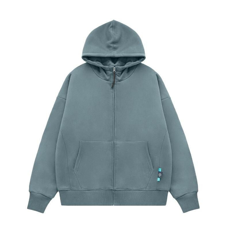 Unisex-Fleece-gefütterter Oversize-Kapuzenpullover mit Reißverschluss