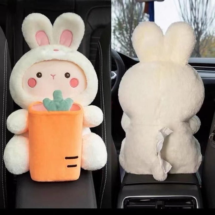 Plush Cartoon Car Tissue Holder & Armrest Organizer